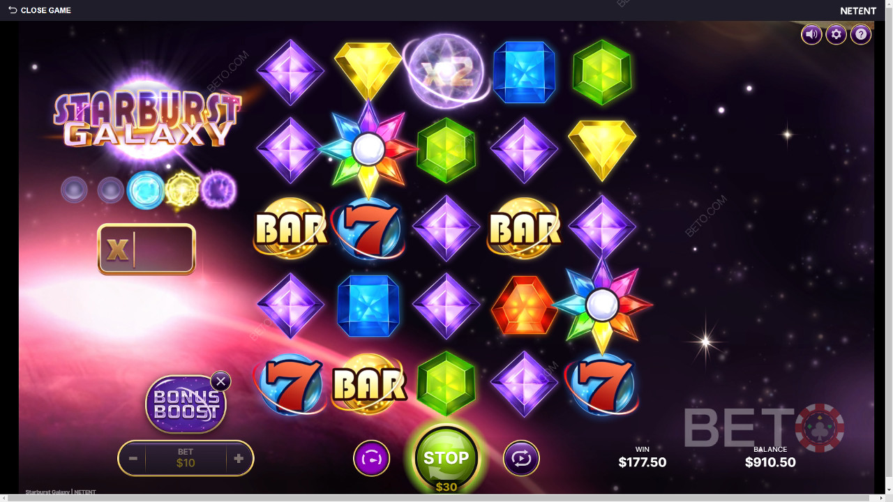 Vinn 25 000 gånger din insats i Starburst Galaxy Slot!