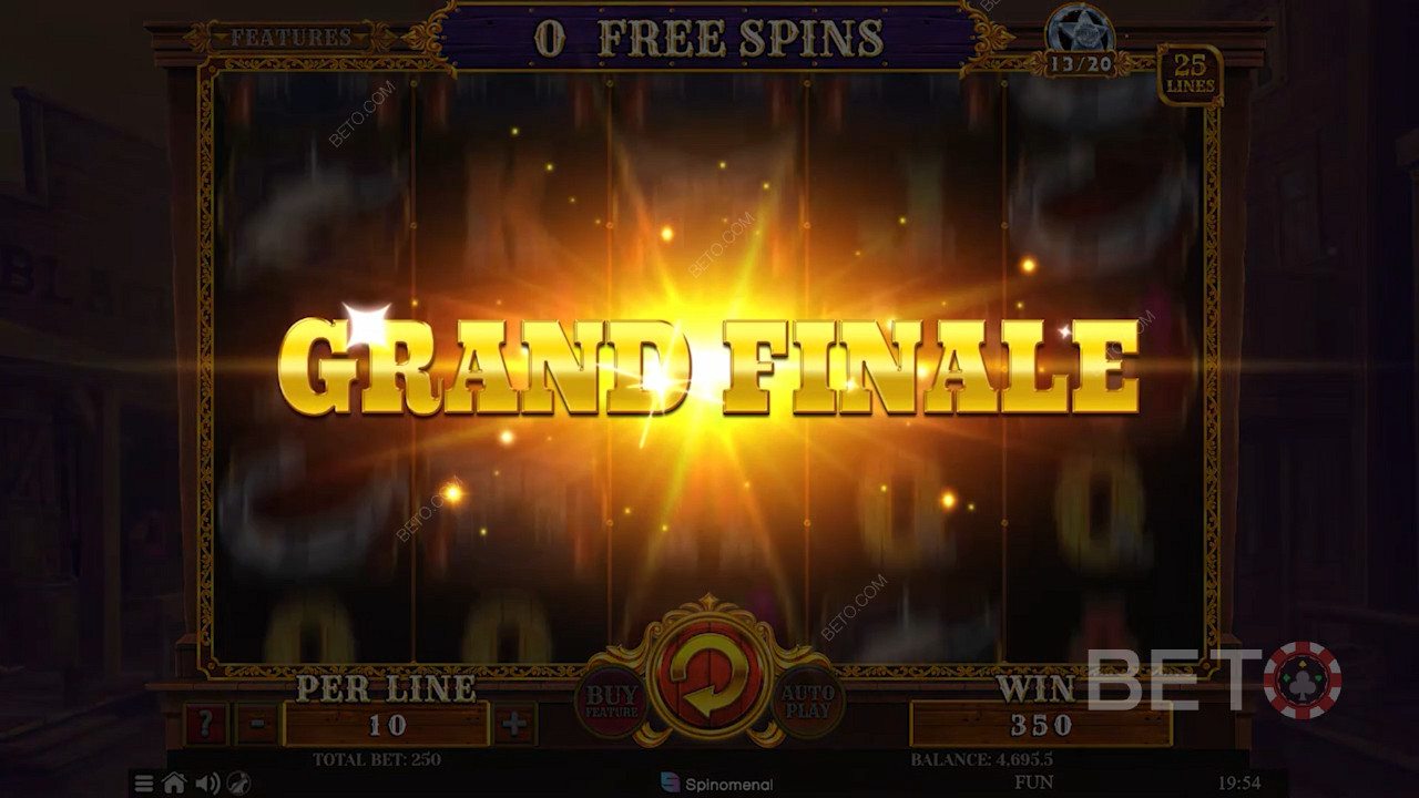 "Grand Finale" aktiveras på det sista Free Spin för att öka dina vinstchanser avsevärt.