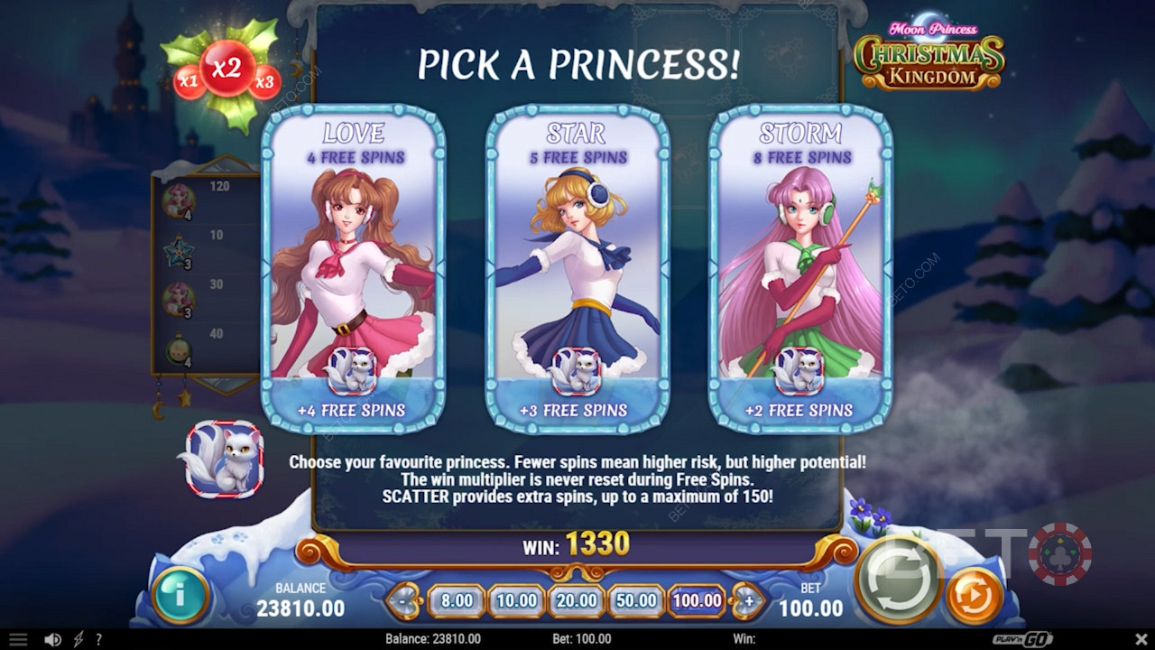 Särskild free spins-runda i Moon Princess Christmas Kingdom
