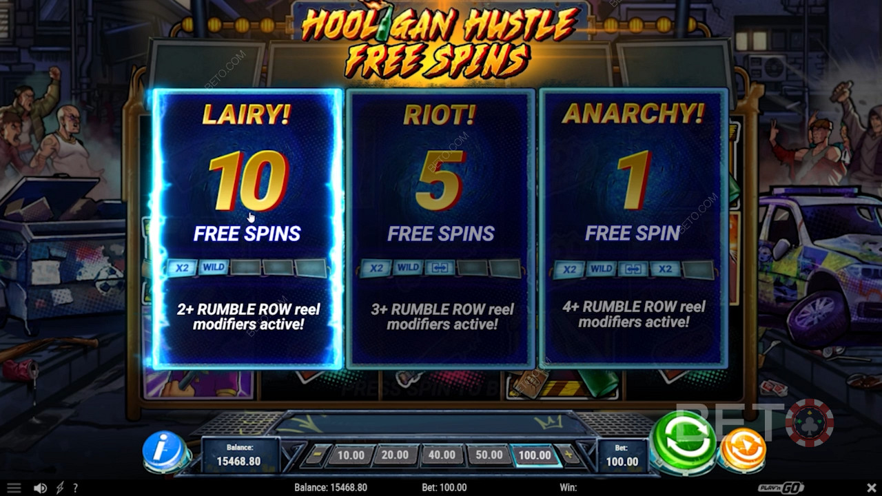 Välj typ av Free Spin i spelautomaten Hooligan Hustle