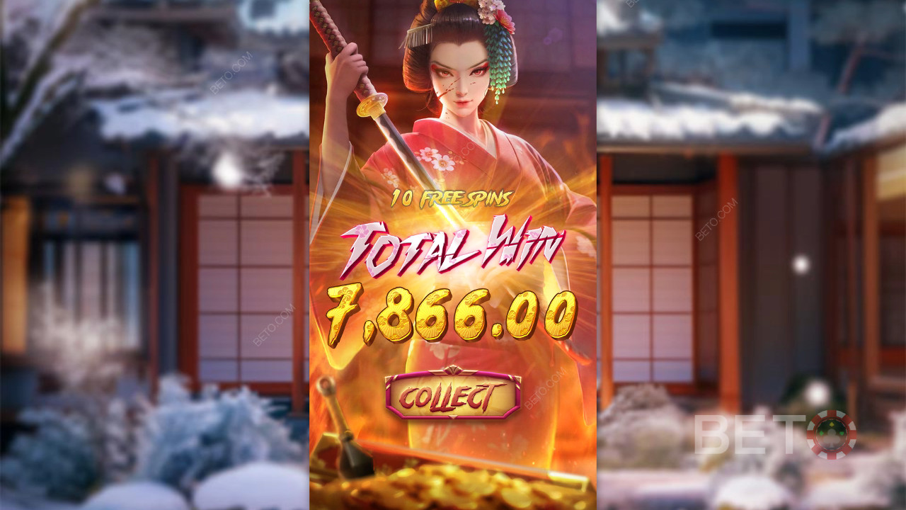 Vinn 5 000 gånger din insats i spelautomaten Geisha
