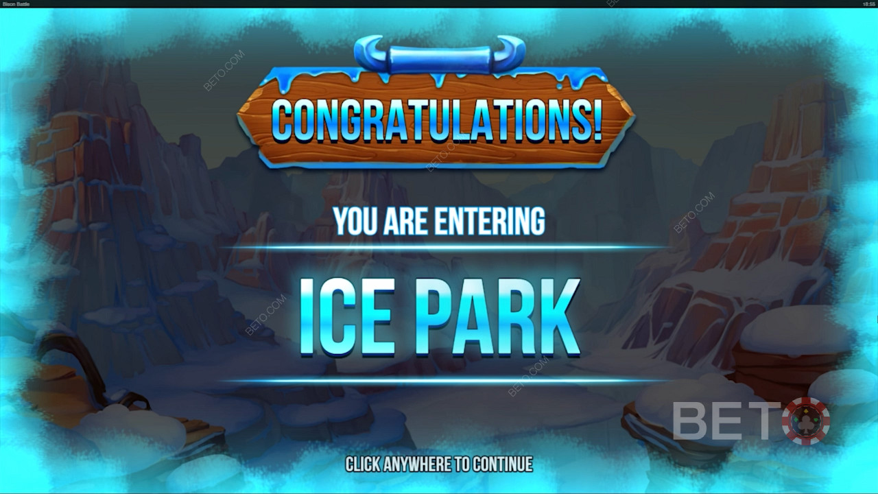 Få Blue & Red Bison Scatter-symboler för att låsa upp Ice Park-bonusfunktionen.