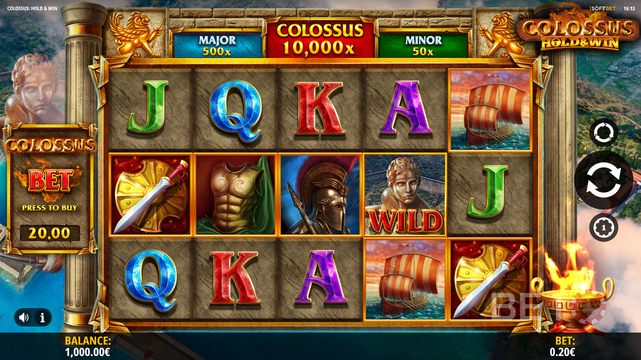 Leta efter jackpottar värda upp till 10 000x din insats i Colossus: Hold and Win-slot.