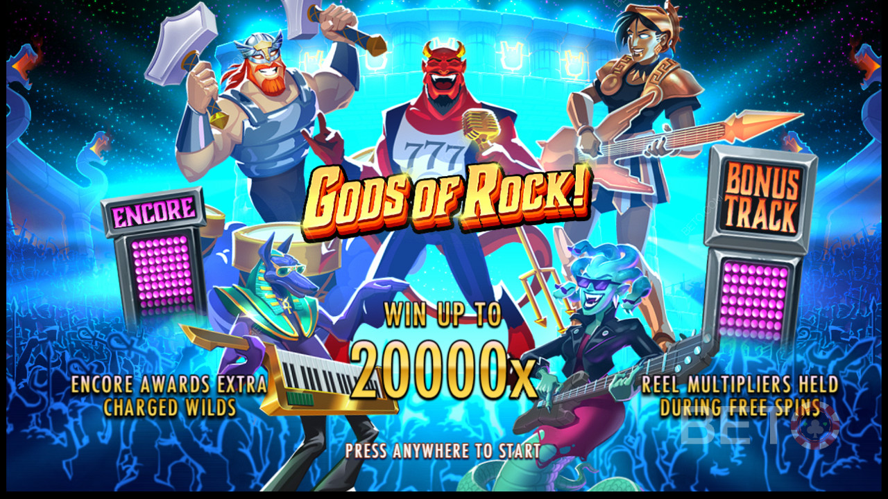 Njut av flera kraftfulla bonusfunktioner i spelautomaten Gods of Rock.