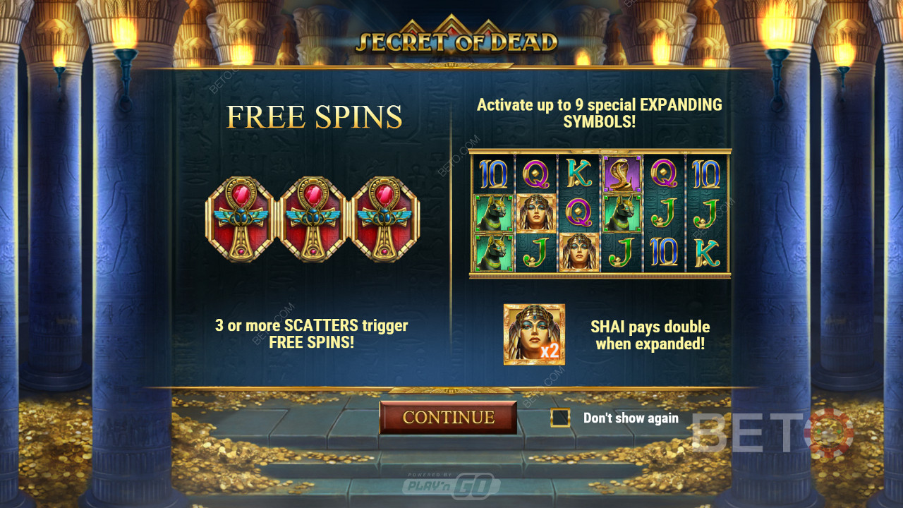 Njut av Free Spins och gamble-funktionen i Secret of Dead slot