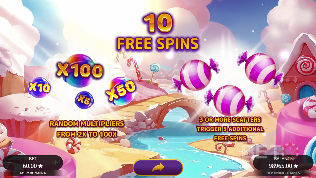 Vinn 6 500 gånger din insats i spelautomaten Tasty Bonanza!