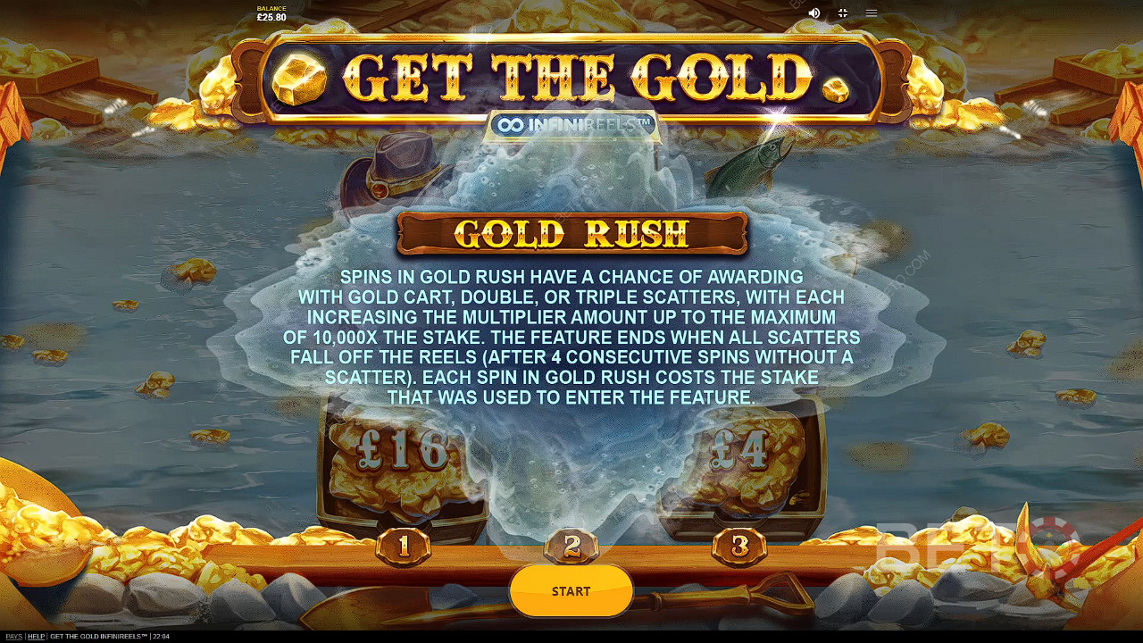 Landa 3 eller fler Gold Cart Scatters för att starta Golden Rush-timmen