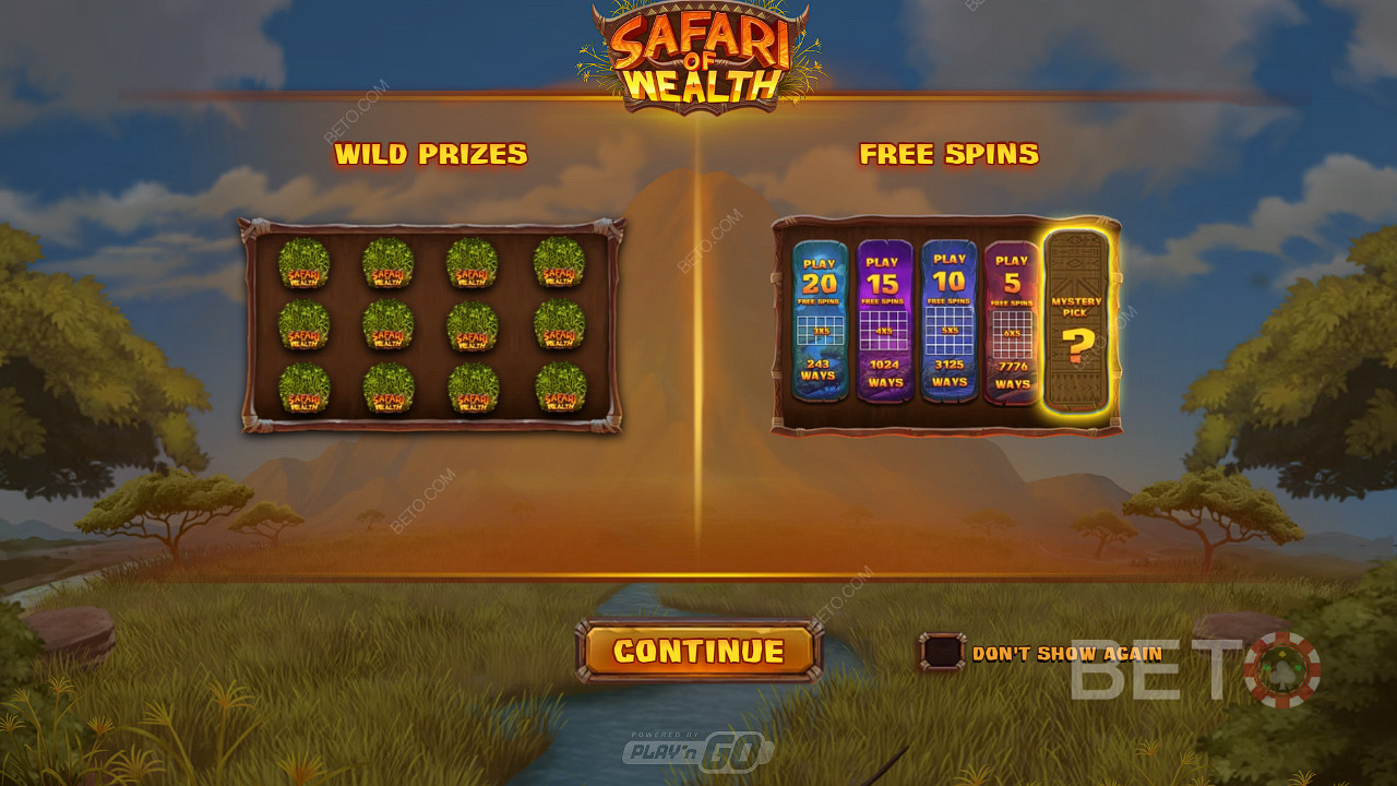 Få enorma vinster genom Wild-priser och Free Spins i Safari of Wealth-slotspelet.