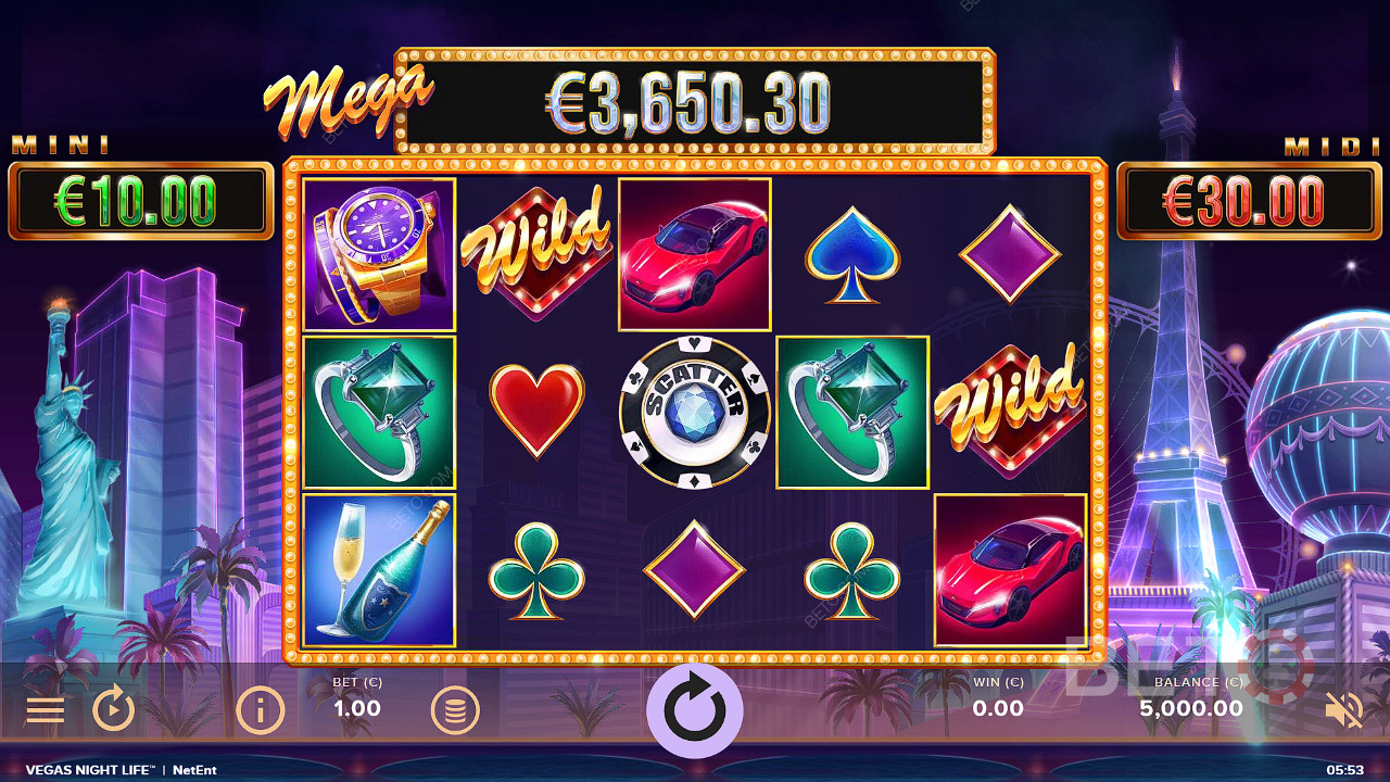Megajackpotten fortsätter att öka i spelautomaten Vegas Night Life