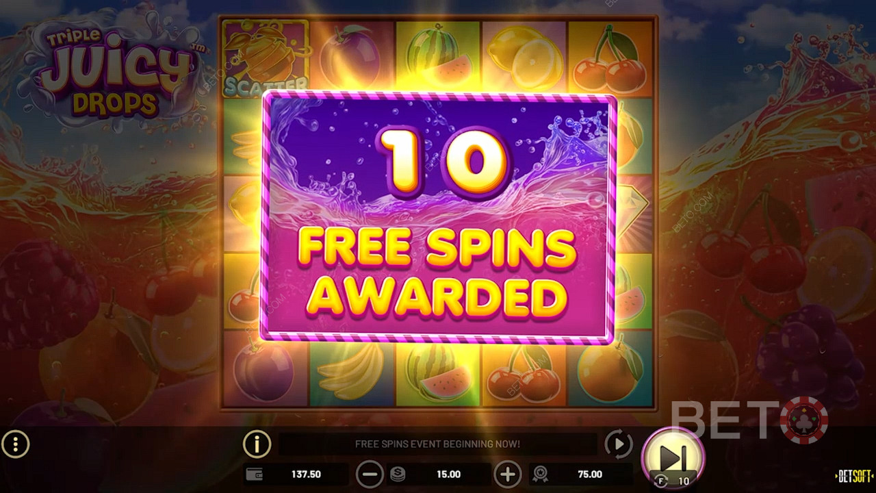 Få 3 eller fler Scatters för att få exklusiva bonusar från Free Spins.