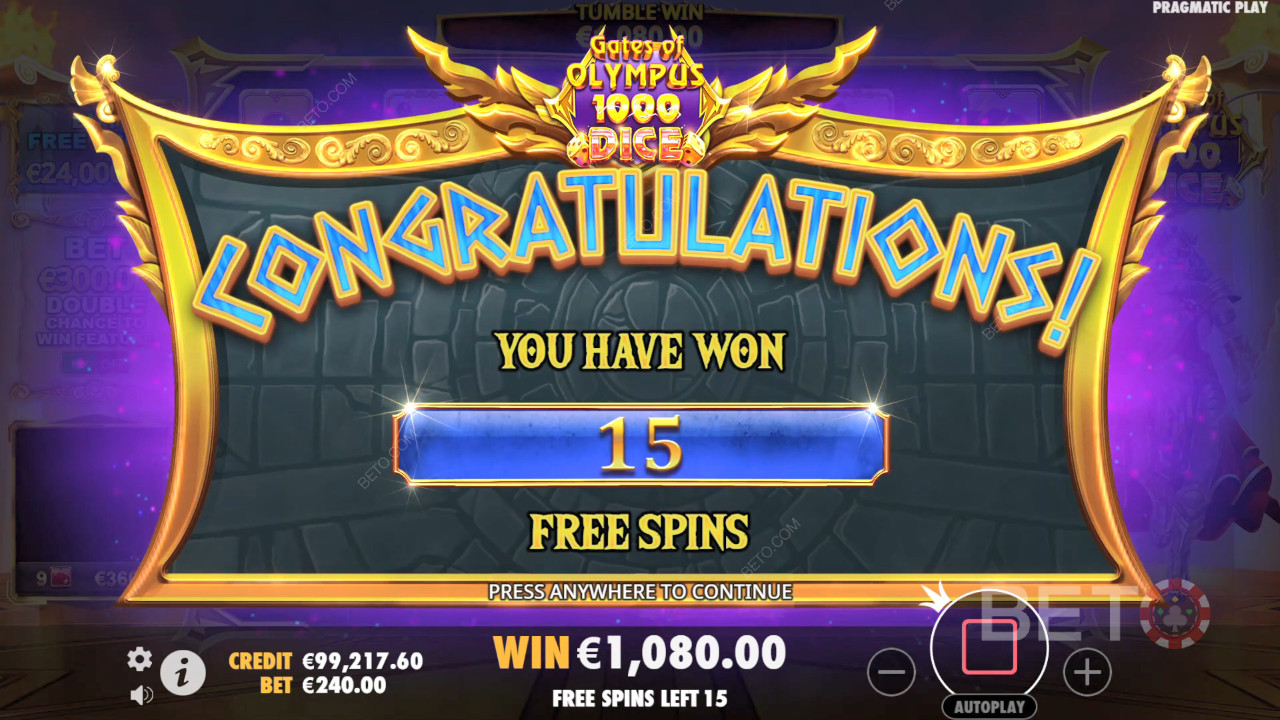 Vinn 15 000 gånger din insats i Gates of Olympus 1000 Dice Slot!