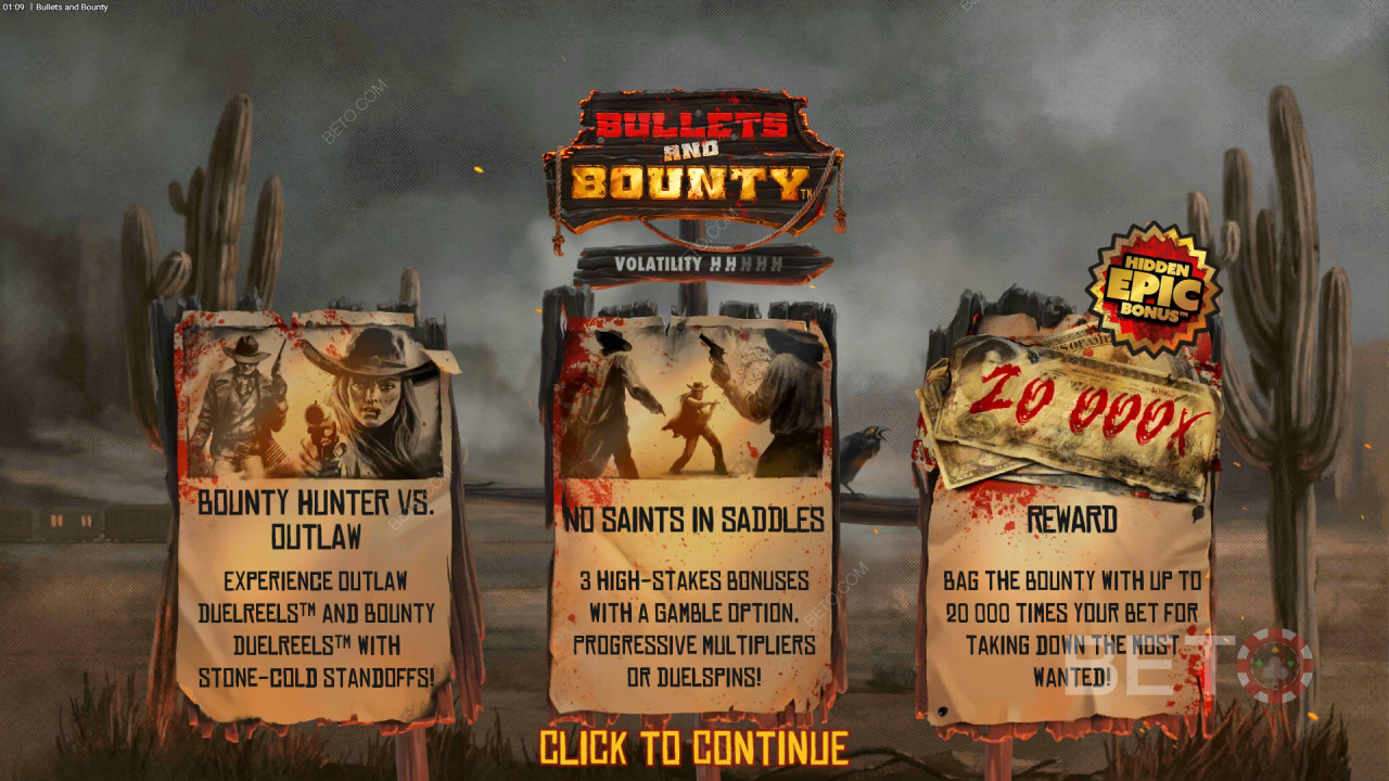 Bonusfunktioner förklaras i Bullets and Bounty av Hacksaw Gaming