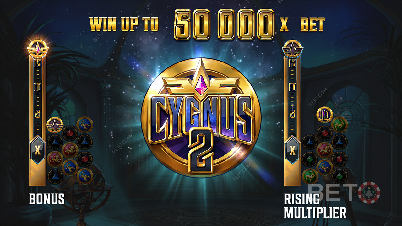 Den största vinsten är 50 000x din insats i slotspelet Cygnus 2.