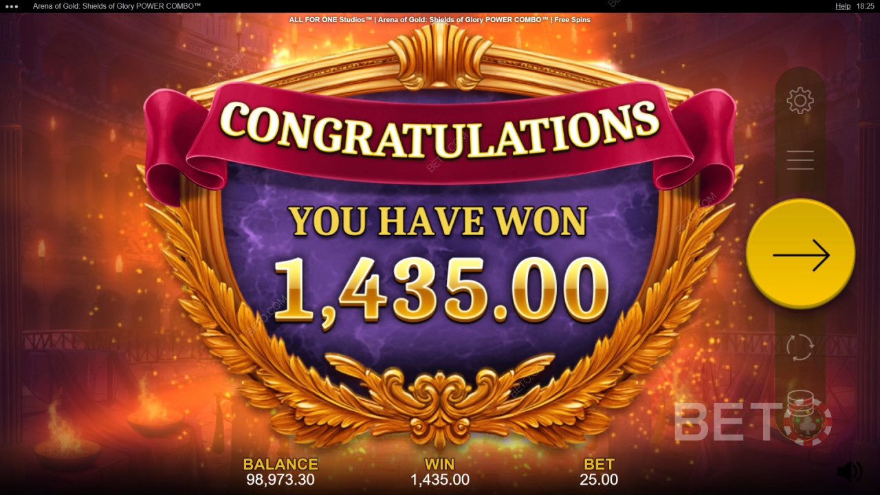 Vinn 10 000 gånger din insats i Arena of Gold: Shields of Glory Power Combo Video Slot!