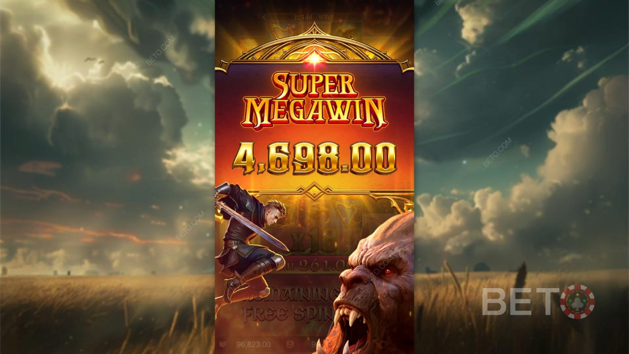 Vinn 10 000 gånger din insats i Jack the Giant Hunter-spelautomaten online!