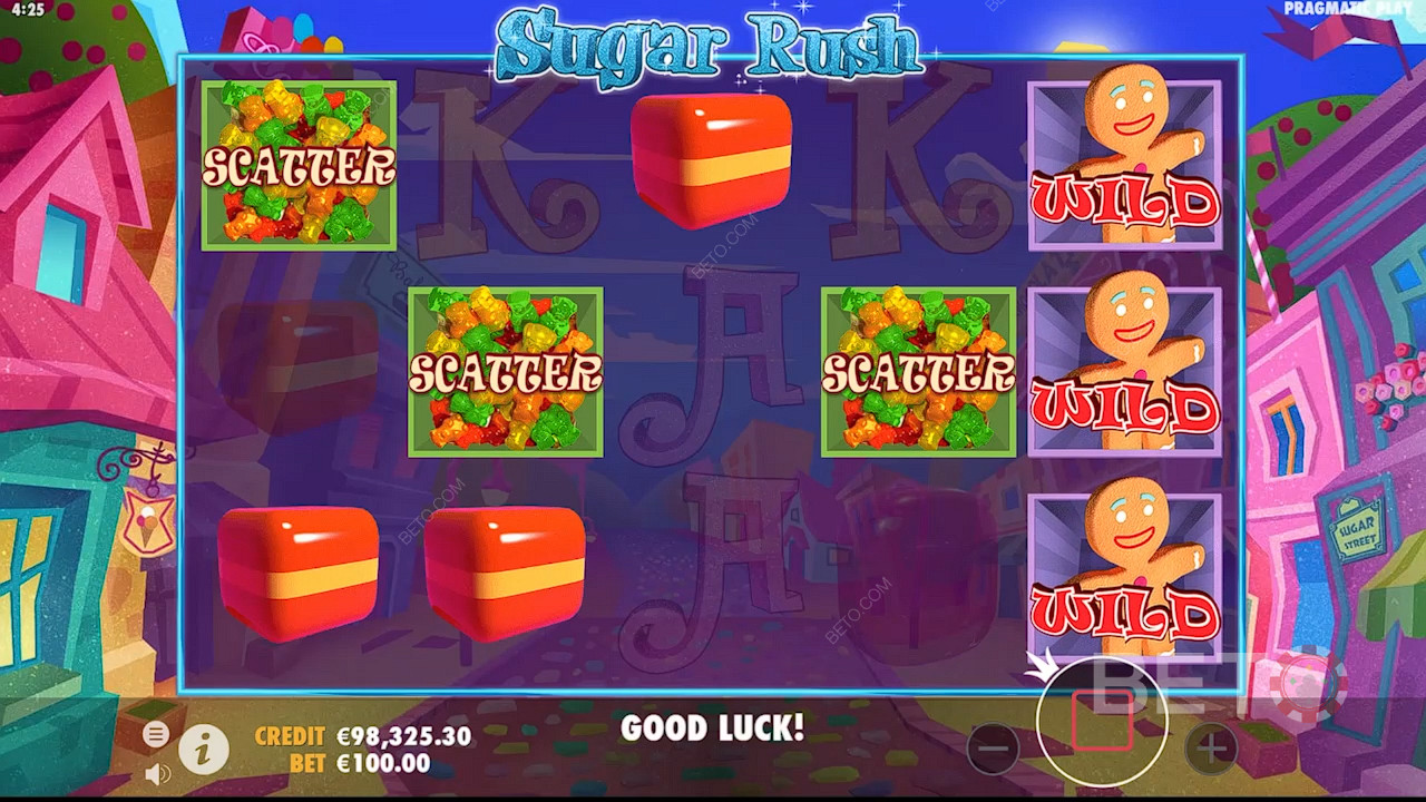Gratissnurr aktiveras genom att landa minst 3 Scatter-symboler i spelautomaten Sugar Rush