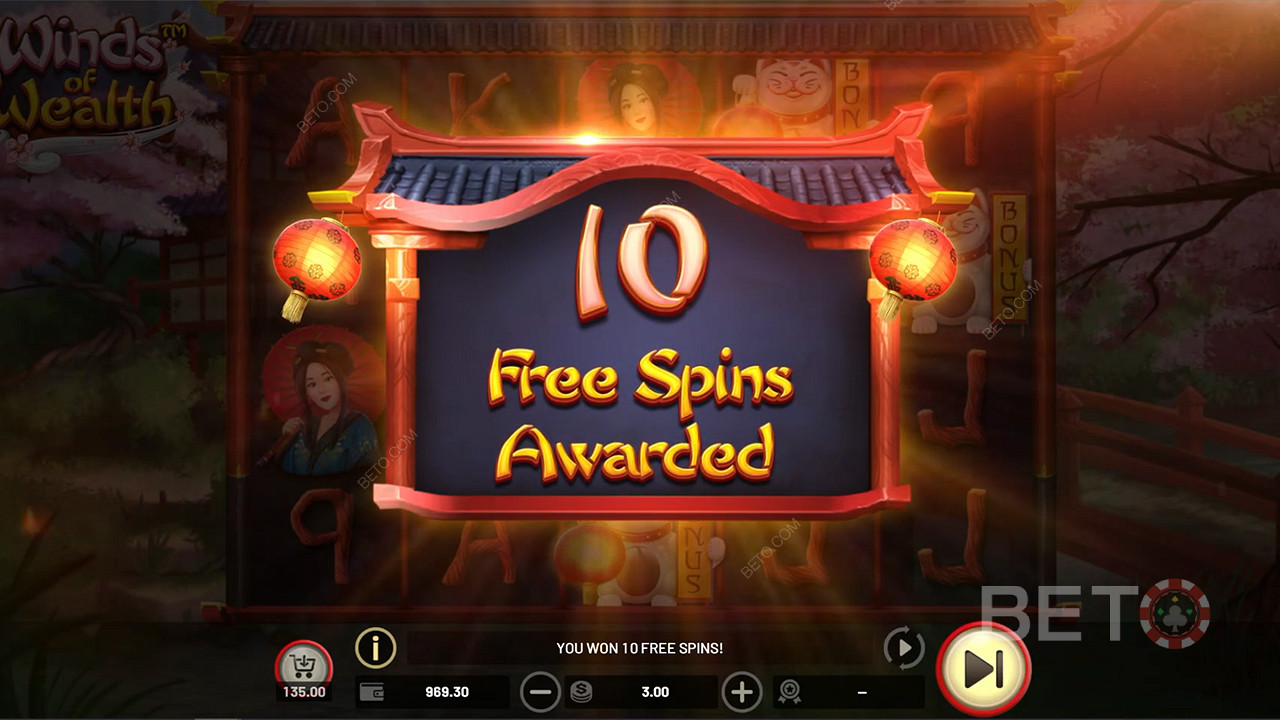 Vinn 10 till 25 free spins i spelautomaten Winds of Wealth