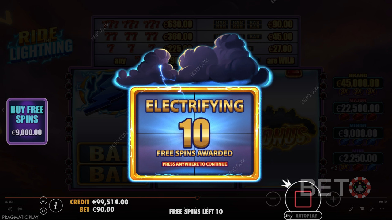 Bonusfunktioner förklaras i Ride the Lightning av Pragmatic Play