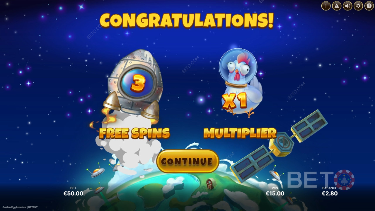 Bonusfunktioner förklaras i Golden Egg Invaders av NetEnt