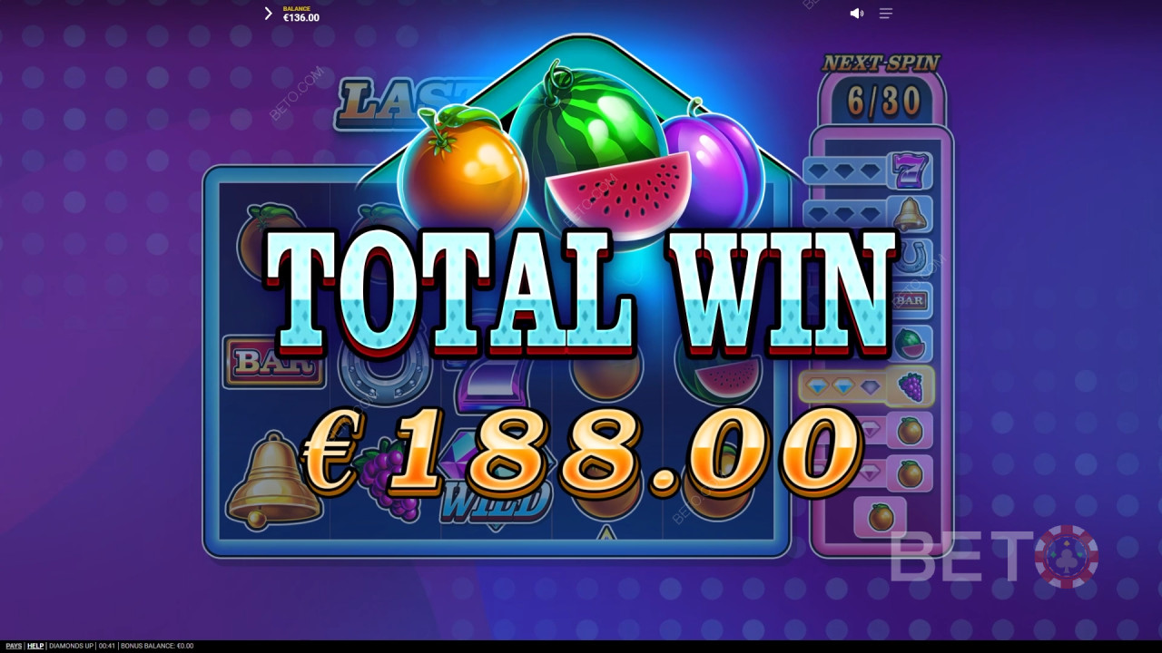 Vinn 20 000 gånger din insats i Diamonds Up Video Slot!