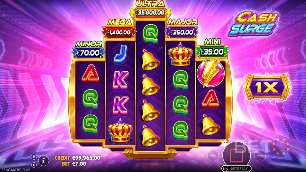 Vinn 5 000 gånger din insats i Cash Surge Slot!