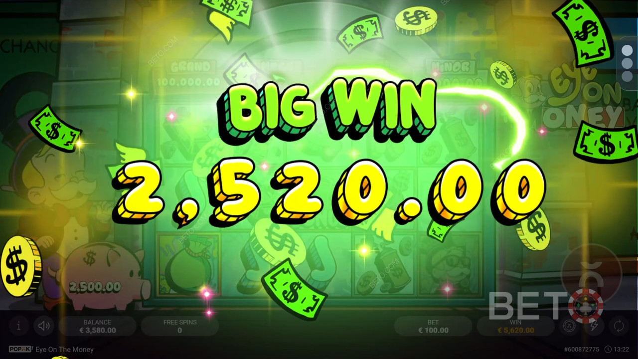 Vinn 2 500 gånger din insats i Eye on the Money-spelautomaten online!
