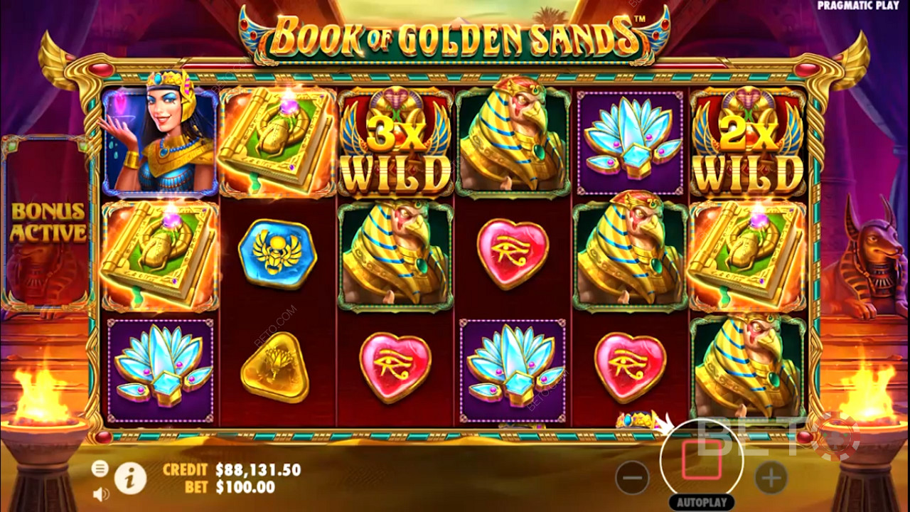 Multiplier Wilds dyker upp i Book of Golden Sands online slot