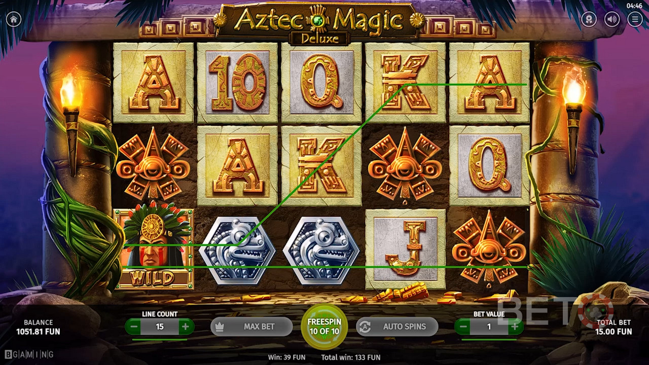 Aztec-krigaren Wild hjälper dig att skapa vinster i Aztec Magic Deluxe-kasinospelet