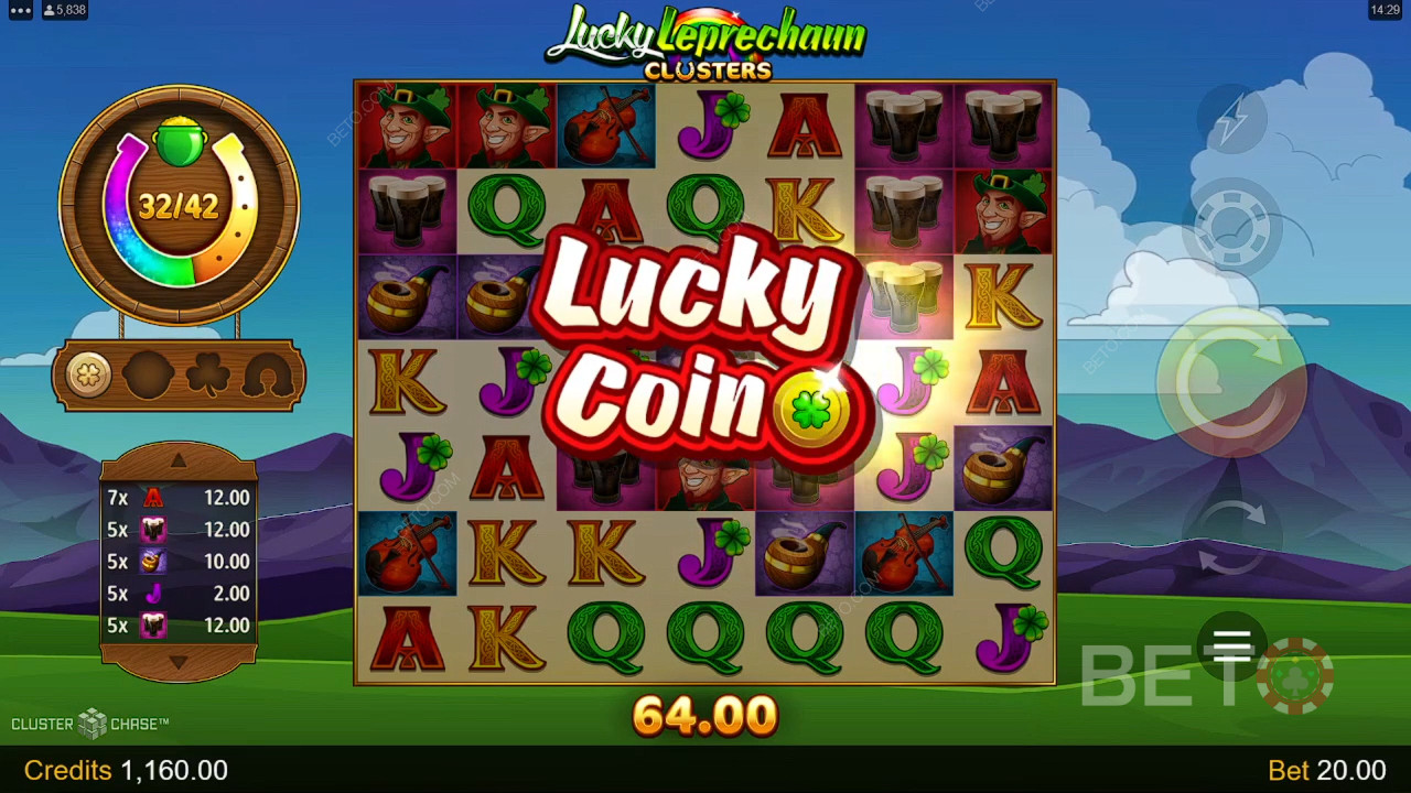 Vinn 4 600 gånger din insats i Lucky Leprechaun Clusters Video Slot!