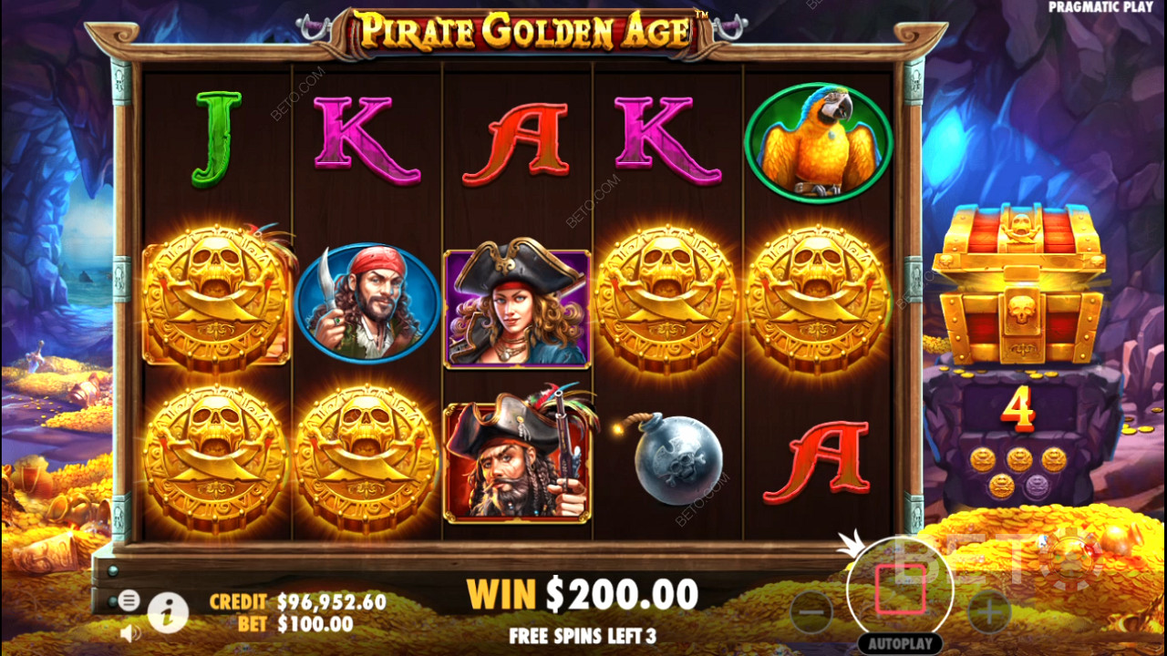 Mysteriesymboler dyker ofta upp i gratissnurr-funktionen i Pirate Golden Age online slot