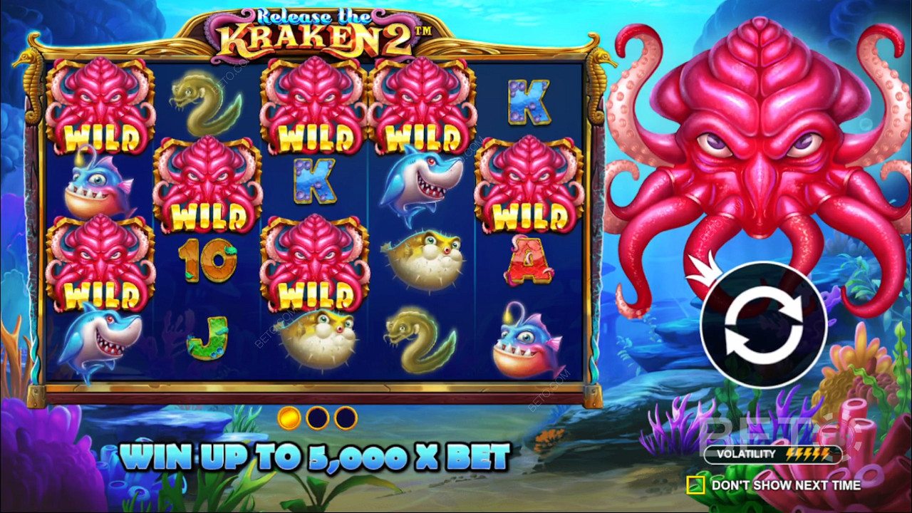 Ta del av slumpmässiga bonusar i spelautomaten Release the Kraken 2
