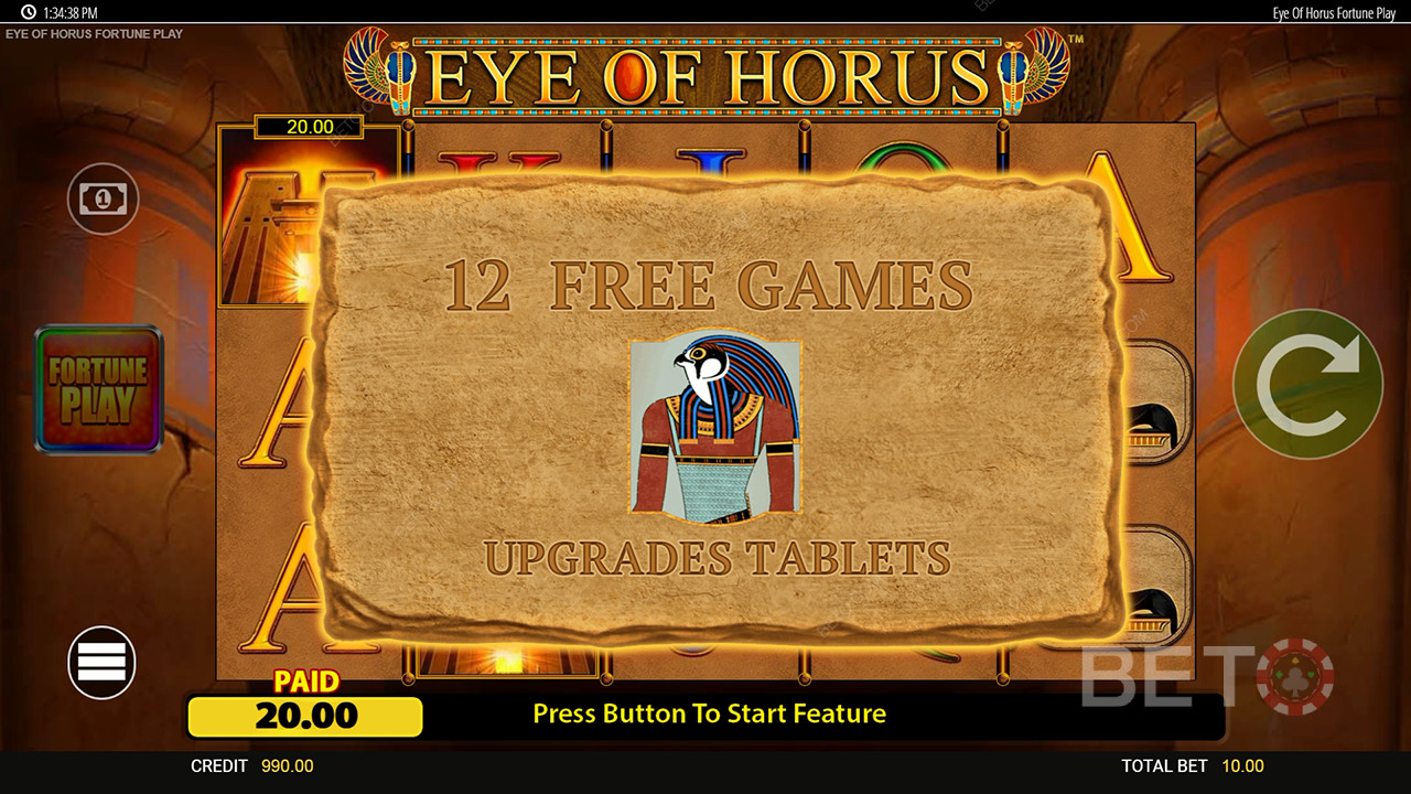 Bonusfunktioner förklarade i Eye of Horus Fortune Play by Blueprint