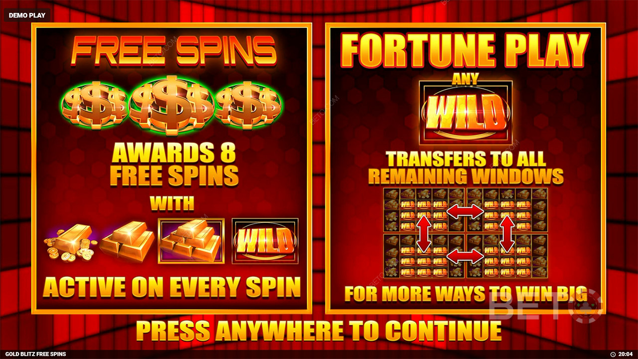 Bonusfunktioner förklarade i Gold Blitz Free Spins av Blueprint